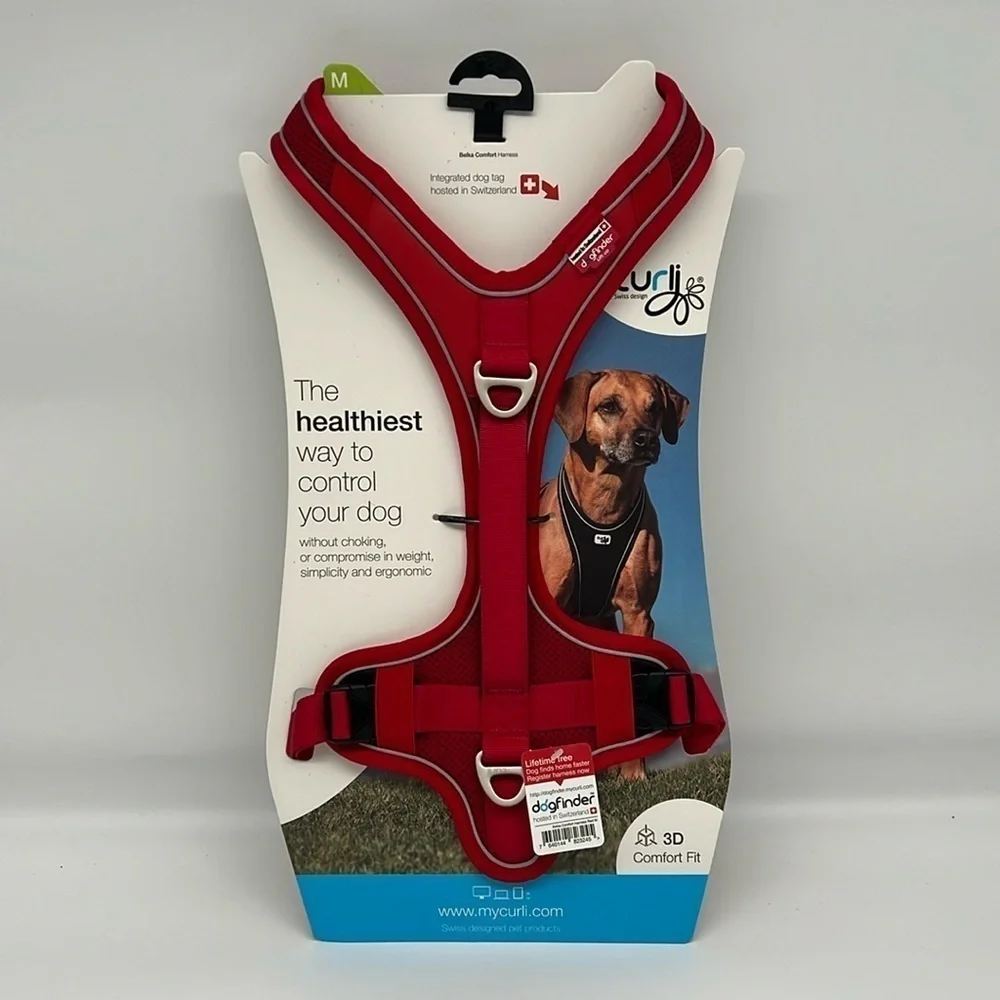 Curli Belka‎ Comfort Dog Harness Adjustable Step-in Choke-Free Reflective Red M